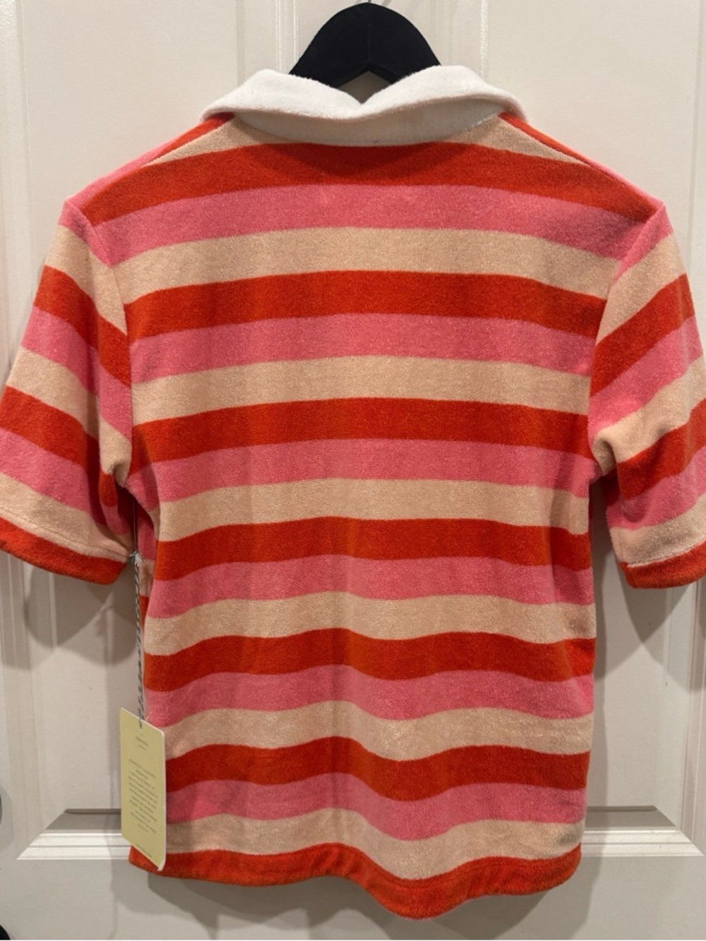 BNWT TROVATA Lani Striped Polo Pink Coral & Cream Terry $260 - Picture 4 of 6